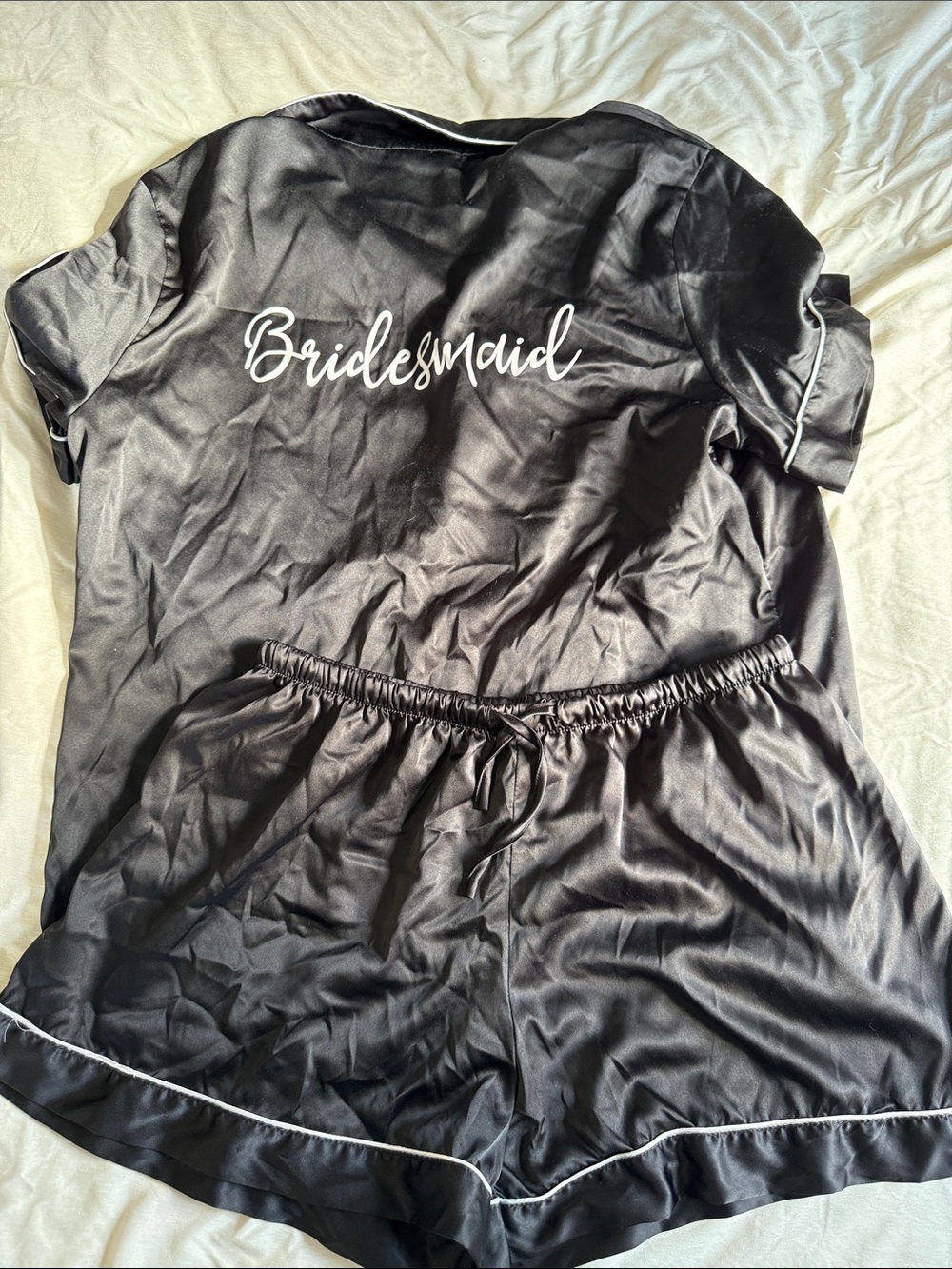 Bridesmaid Black Satin Short PJ Set